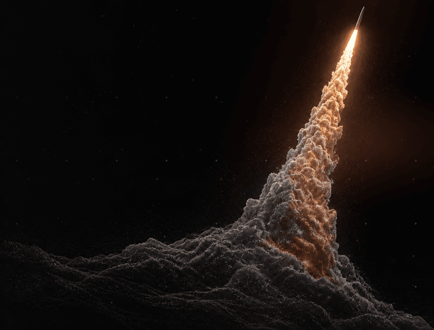 A rocket ascending through a luminous plume into space